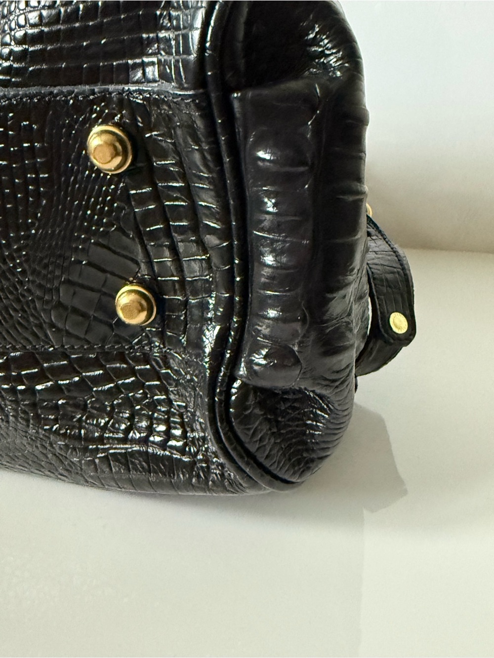 Brahmin Black Croc Embossed Leather Satchel/Shoulder Bag Large Gold Hardware - Picture 8 of 16